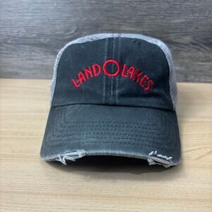 Land O Lakes Hat Cap Snap Back Gray Black Distressed Fade Outdoors
